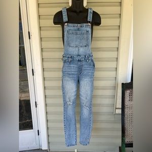 CP Jeans Distressed Denim Overalls Womens Sz M Stretch Farm Cottagecore Classic